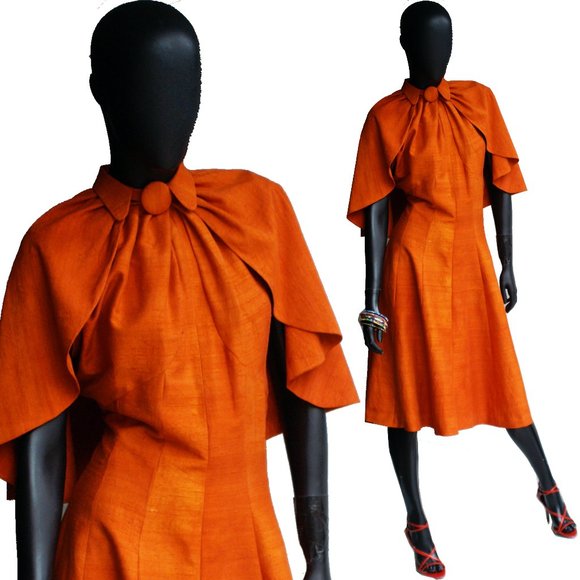 Burnt Orange  Two-piece Dress & Capelet Brandon Maxwell -inspired combo. Size M - Picture 10 of 10